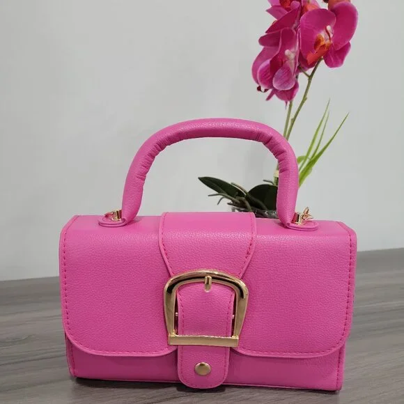 Trendy Pink Retro Style Buckle Small Handbag Purse w/Detachable Mini coin purse - Picture 4 of 9